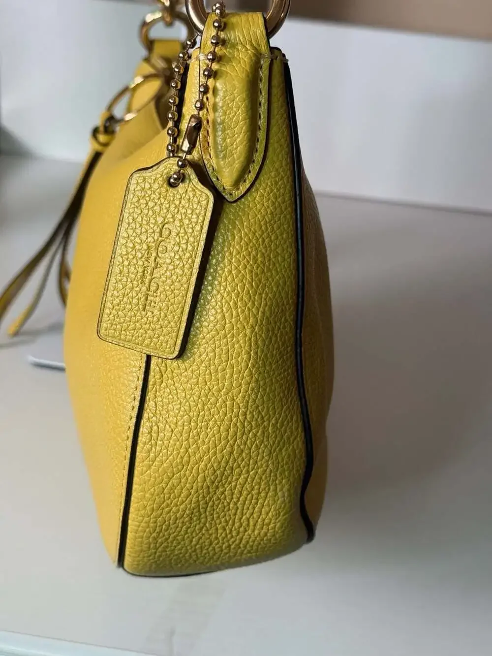 Coach Polished Pebble Leather Huda Hobo Bag in Bright Yellow